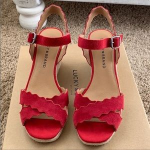 Lucky brand Marleigh red suede espadrille wedge